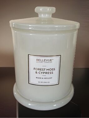 BELLEVUE FOREST MOSS AND CYPRESS LUXURY SOY BLEND CANDLE IN COVERED GLASS JAR